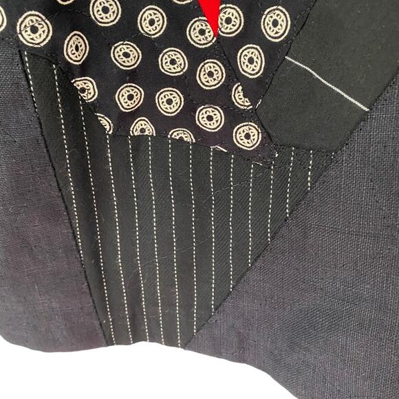 Elizabeth Vintage Patchwork Appliqué Linen Cotton Black Red Blazer Jacket small - Picture 6 of 8